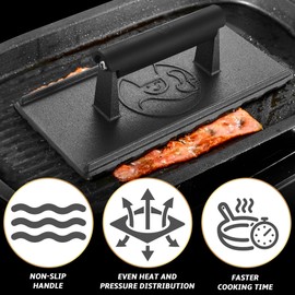 Cast Iron Grill Press - Heavy Duty Smash Burger Press w/Heat Resistant Handle - Sandwich Press, Burger Smasher, Hamburger Press - Bacon Press & Meat Press for Griddle - Great BBQ Grill Accessories