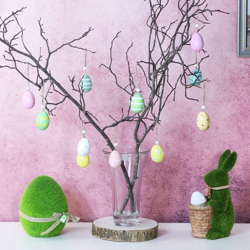com-four Decorative Easter Eggs for Hanging, Made of Wood in