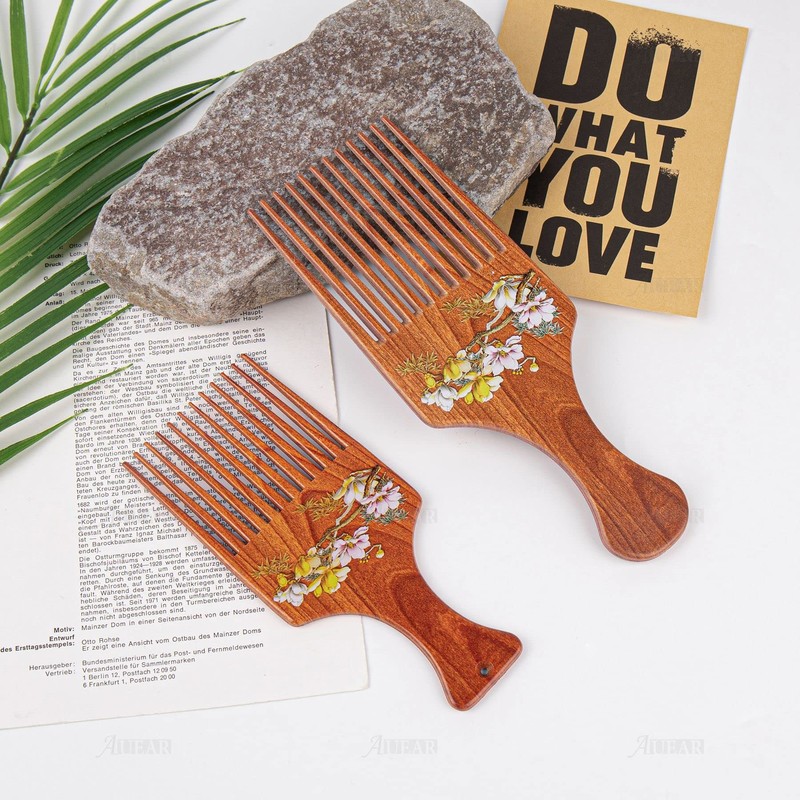 AUEAR, 3 Pack Hair Pick Wooden Comb, Wide Tooth Afro