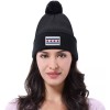 Peerless Embroidery Chicago Flag Patch Cuffed Pom Knit Hat Black