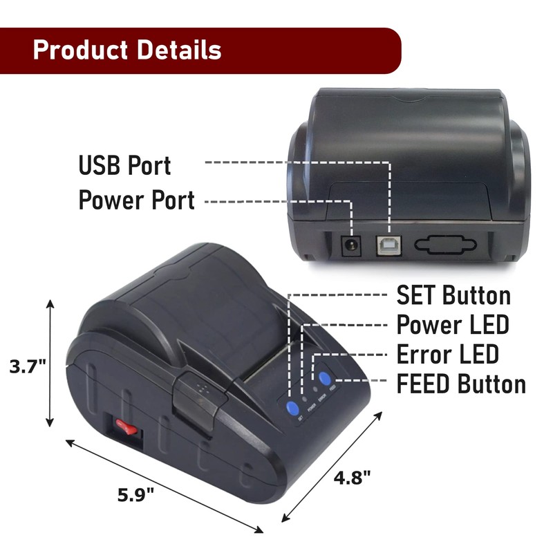 ASSUR Bluetooth 58mm Thermal Receipt Printer Wireless Portable Receipt Printer