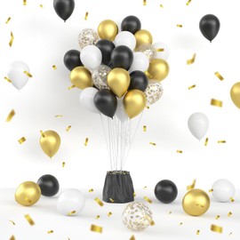 Black Gold Balloons - 12 Inch Metallic Gold Black White Confetti Balloons Sets or Black Latex Balloons Kit for Birthday Wedding Graduation New Years Anniversary Party Decorations