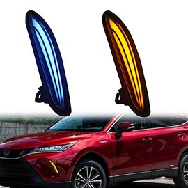 KEEGTBOX Switchback White/Amber/Blue LED DRL Front Fog Lamp Daytime Running Light Sequential Flash Turn Signal Feature Compatible with Toyota Venza LE XLE Limited 2021 2022 Accessories