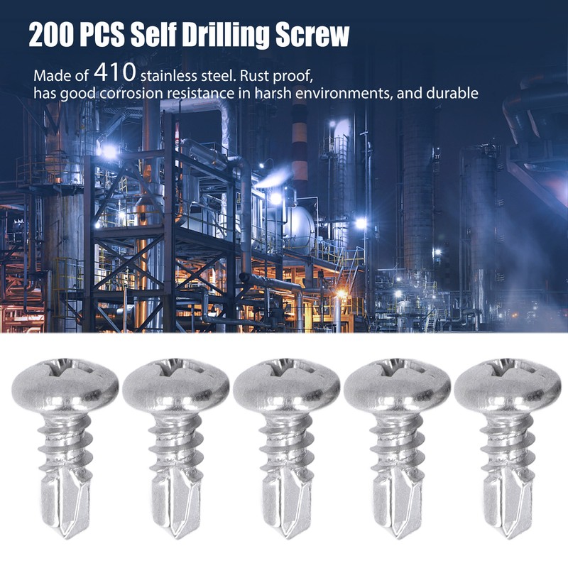 200Pcs Self Drilling Screw Stainless Steel Round Head M4.8x13 Fastener
