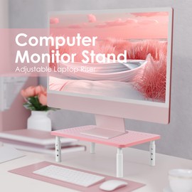 LOTEYIKE Monitor Riser Desktop Stand, Flat Screen TV Monitor Stand Riser, Sturdy Metal Laptop Computer Monitor Stand Shelf for Printer, iMac, 3 Height Adjustable PC Stand with Mesh Platform