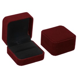 PATIKIL Velvet Ring Box, 2 Pack Double Slot Wedding Ring Box Vintage Jewelry Holder for Engagement Proposal Ceremony Anniversary Style 1, Red