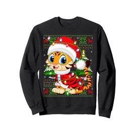 Tiger Christmas Lights Santa Costume Ugly Xmas Sweaters Sweatshirt