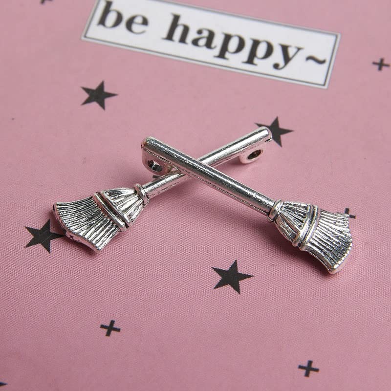 Acxico 40Pcs Broom Charms Broom Pendants Antiqued Silver Tone 3D