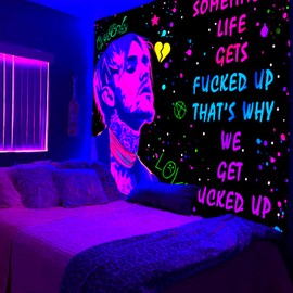 PSYHILAR Blacklight Lil Peep Poster, Black Light Lyric Tapestry, Rapper Music Song UV Flag for Bedroom (40 x 30 Inches)