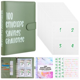 100 Envelopes Money Saving Challenge Binder with Cash Envelopes Pouches and Amount Stickers PU Leather Storage Budget Planner Financial Challenge Savings Account Notebook to Save $5,050