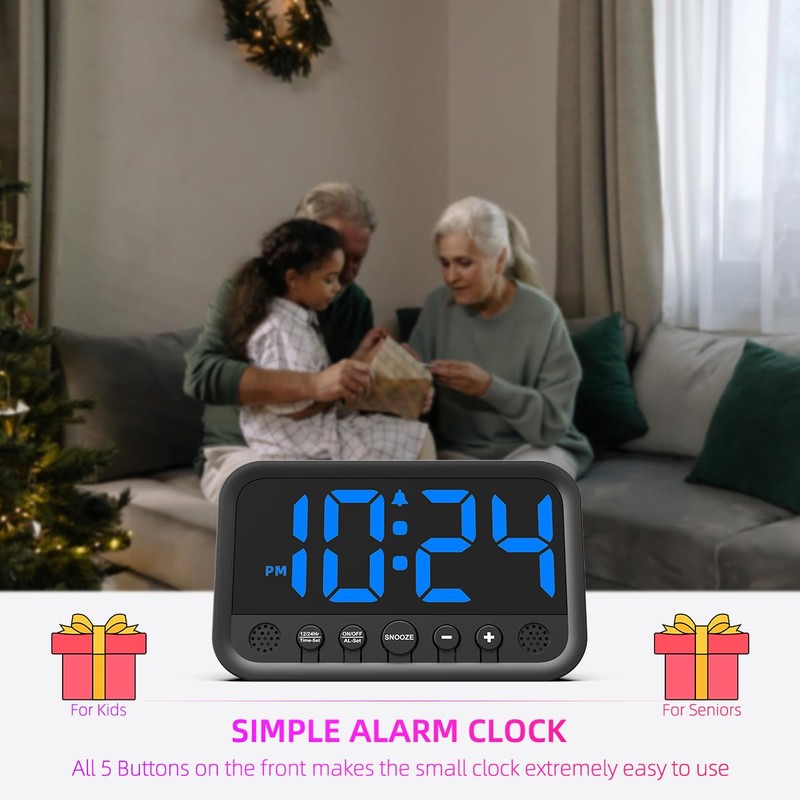 Small LED Digital Clock for Bedroom, Loud Alarm Clock for