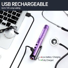 RISEMART Pen Light for Nurse, Rechargeable LED Medical PenLight, Warm/Cool White & Stepless Dimming, Portable Medical PenLight for Nurse, Doctor, First Aid, EMT, Nursing, Nursing Student (Purple)