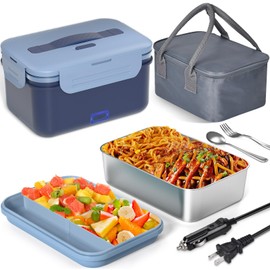 Akhia Electric Lunch Box for Adults, 100W/1.8L Heated Lunch Box for Men Work/Car/Truck, Portable Food Warmer Lunch Box Upgraded with Fork&Spoon and Insulated Carry Bag, 12V/24V/110V