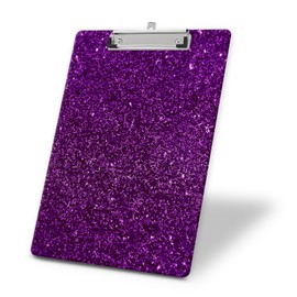 NUGGHU Fashion Clipboard, A4 Letter Size Decorative Wooden Cute Clipboards for Women Men, Standard Letter Size 9 x 12.5 in with Low Profile Metal Clip Purple Glitter