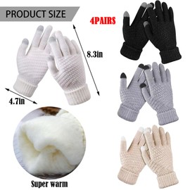 BDSHUNBF 4 Pairs Women's Winter Touch Screen Gloves Women, Warm Touchscreen Gloves, Gloves Winter Texting Gloves Elastic Cuff Anti-Slip Gloves, Winter Gloves Touchscreen, Gloves Women Winter