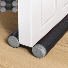 2PCS Puerta Tira de Sellado de Ventanas Autoadhesiva Protector y Guardapolvo PVC Cubre Polvos, Tope para Puerta de Bajo Puerta Ruido Prevención de Agua Doble Borde (Todo Incluido, Negro)