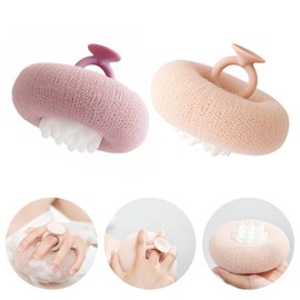 2-in-1 Sunflower Shower Sponge with Suction Cup | Exfoliating Bath Sponge for Soft Skin | Hypoallergenic & Eco-Friendly Body Scrubber for Spa-Like Luxury (Purple Meat Powder)