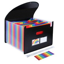 Uquelic Legal Size File Folder with Flap/Portable 24 Pockets Expanding Accordion Filling Organizer w/Covered Edges, Color Index& Elastic Strap, Document Storage Wallet (Black)