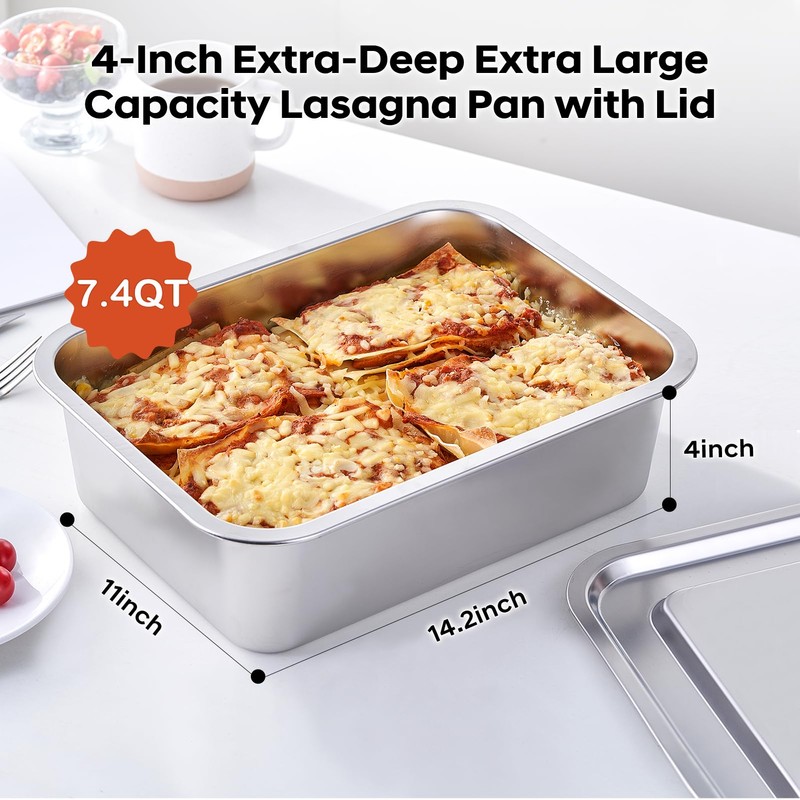 4-Piece 4 Inch Extra Deep Lasagna Pan with Lid, 11x14.2-Inch
