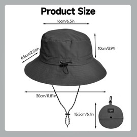 AHRLIC Waterproof Bucket Hat for Men and Women, Foldable Boonie Sun Hat with Wide Brim, UPF 50+ UV, Adjustable Chin Strap, Quick Dry Rain Hat for Fishing, Hiking, Camping, Travel and Outdoor Use Grey