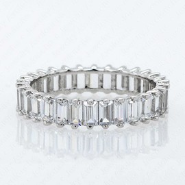 Emerald Cut CZ Ladies Eternity Band .925 Sterling Silver Polished & Rhodium Plated 5mm- JAVA00208GMR-8