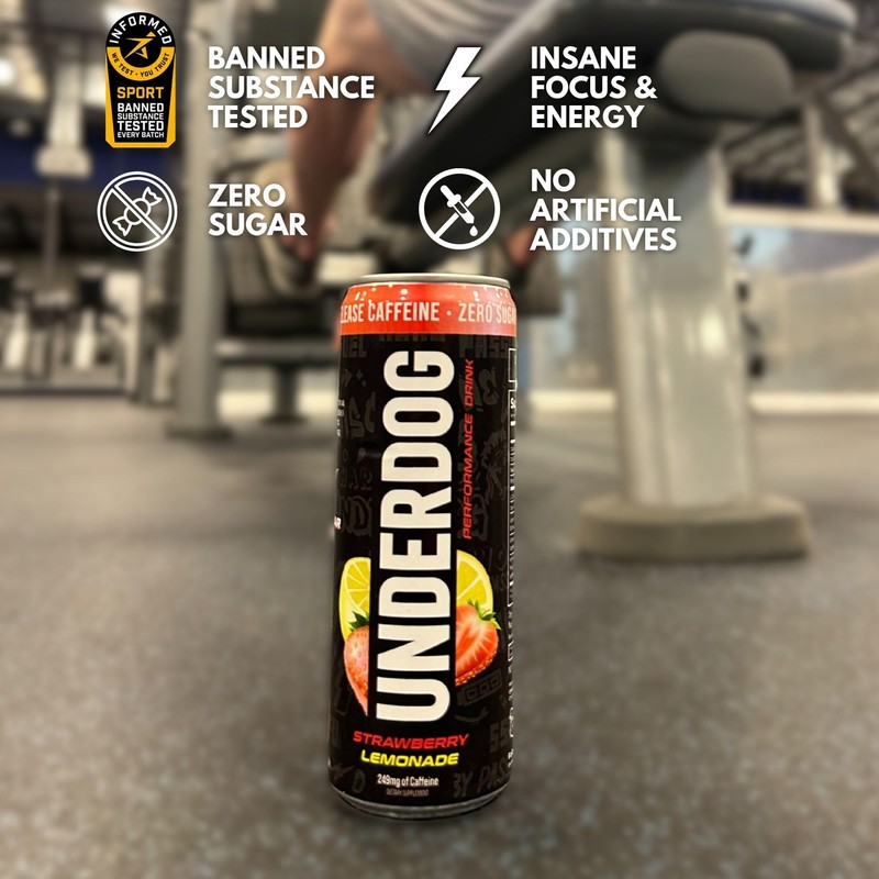 Underdog Performance Energy Drink, Strawberry Lemonade, Nootropics, Green Tea Extract,