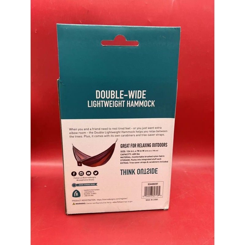 Sierra Designs Double Lightweight Hammock 124" 78" 400lb W/Tree Saver