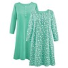 Collections Etc Button-Front Henley Nightgowns - Set of 2 - Comfortable Lounge Outfit Mint