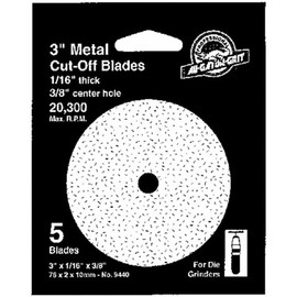 Gator 3 in. Aluminum Oxide Metal Cut-Off Blade 3/32 in. x 3/8 in. 5 pc.