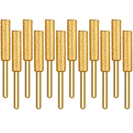 Jiozermi 12 Pcs 7/32 Inch Diamond Chainsaw Sharpener & Grinding Stone File, Golden Accessories for Electric Diamond Sharpening Wheel, 5.5mm