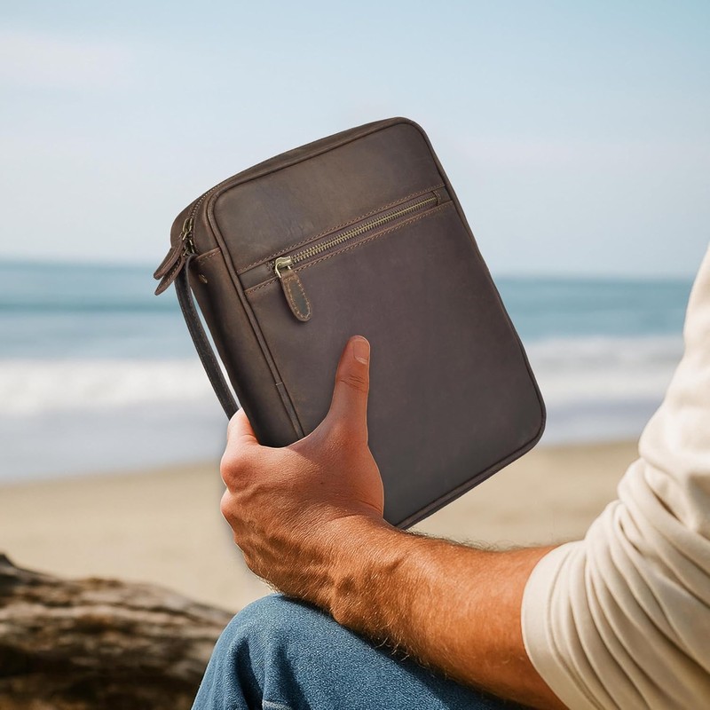 LEATHER VILLAGE Large Leather Bible Cover with Carry Handle &