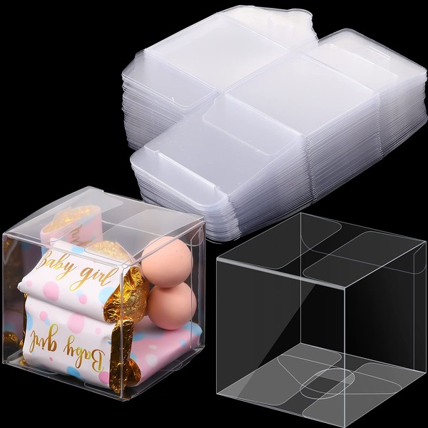 Pack of 50 Plastic Gift Boxes Christmas Plastic Clear Box for Packaging for Guest Gift Small Transparent Snacks/Candy Box for Wedding Party (2 x 2 x 2 inches)