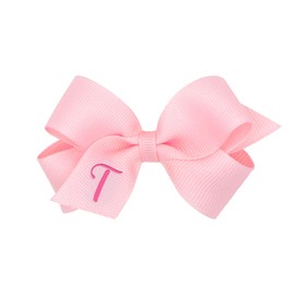 Wee Ones Girls' Initial It Monogram Hair Bows on a WeeStay No Slip Hair Clip, For All Ages and Hair Types, Light Pink Bow, Mini Size, Letter T
