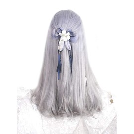 Inman Full Wig, Wig, Long, Loose & Fluffy Straight Wig, Harajuku/Lolita Style, Heat Resistant, Purple Gray Gradation