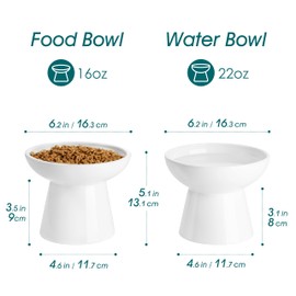 vancasso Elevated Cat Bowls, Ceramic Raised Cat Bowl for Food and Water, 6.2" Extra Wide and Shallow Cat Food Dish for Kittens, Adult Cat, Small Dog, Whisker Fatigue, Lead & Cadmium Free-White, 2 Pack