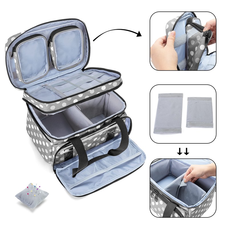 BAFASO Double Layer Sewing Accessories Organizer with 2 Detachable Pouches,