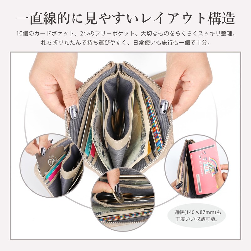 imeetu Mini Wallet, Thin, L-Shaped Zipper, Genuine Leather, Large Capacity,