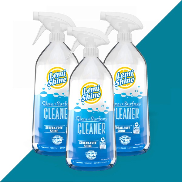 Lemi Shine Glass & Surface Cleaner - Multi-Surface Glass Cleaner Spray with Powerful Citric Acid, Cleans Smudges and Streaks From Windows, Glass, And Mirrors, 28oz - 3 Pack