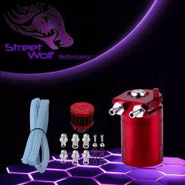 StreetWolf Performance Oil Catch Can Reservoir Baffled Tank Breather Universal Red Fits Subaru
