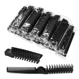 10 Pack Portable Travel Folding Comb and Brush Combo Compact Foldable Hair Brush Pocket Size Comb Double Headed for Women Men Massage Detangle Anti Static Hairdressing Tools (Black)