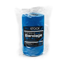 MEDSTOCK Cohesive Bandage, 10CM X 4.5M Stretched, Blue - 12 Rolls, Wound Care, Hypoallergenic, Breathable Elastic Self Adherent Wrap for People & Pets, Supports Injured Joints and Muscles
