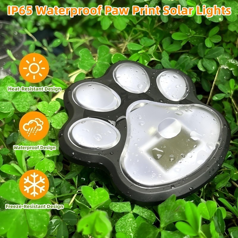4 Pack Paw Print Solar Light Outdoor,Solar Dog Paw Light