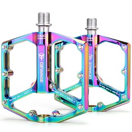 GEWAGE Road Bike Mountain Bike Pedals - 3 Bearing Bicycle Pedals - CNC Machined 9/16" Flat Pedals with Removable Anti-Slip Nails (Colour)