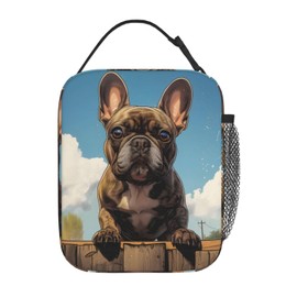 VODRM French Bulldog Insulated Lunch Box,Adorable Dog on Blue Sky Background Reusable Tote Bag for Pet Lovers,Playful Puppy Design Lunchbag,Portable Cooler Lunchboxes for Work School Picnic Gifts