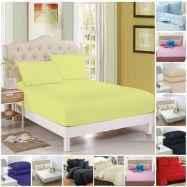 Fitted Sheets: Percale Plain Dyed Luxury Combed Non Iron Single Double King (Single, Lemon)