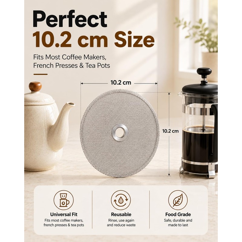 Runzefeng Cafetiere Filter Mesh 4 Pack, 10.2cm Stainless Steel Filters