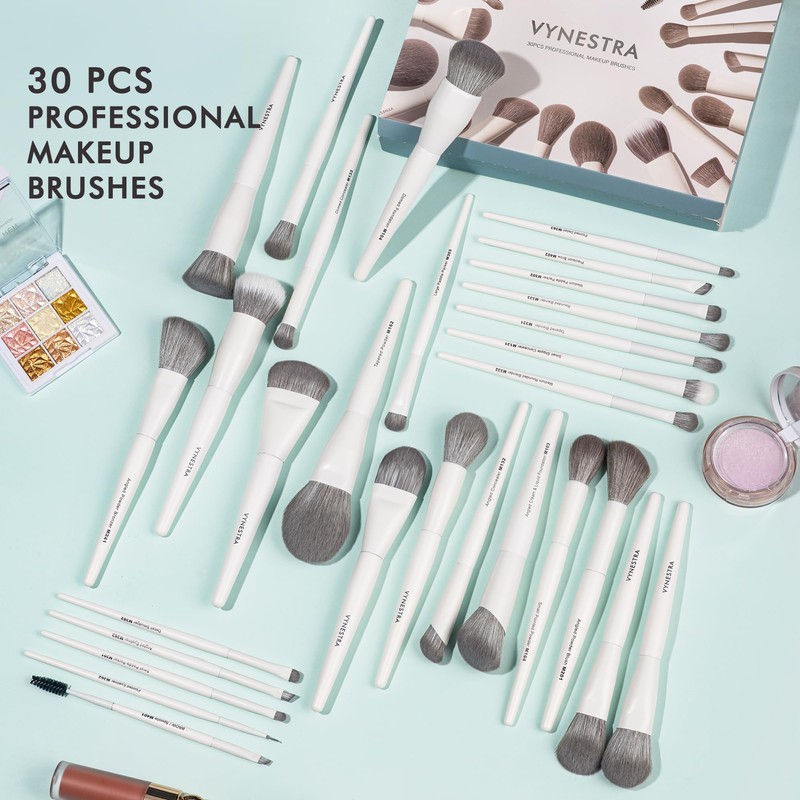 VYNESTRA 30 Pcs Pro Grade Makeup Brushes Set with Dense