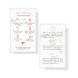 Lash Extension Aftercare Instructions Cards | 50 Pack | 2x3.5" inch Business Card Size | Marble with Non-Metallic Rose Gold Foil Color Design
