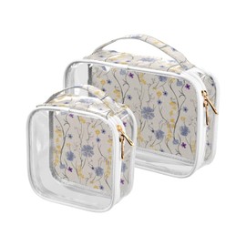 Clear Makeup Bags 2 Pack TSA Approved Toiletry Bag Quart Size Travel Cosmetic Bag Fit Carry-on Toiletries Essential, Flower Vintage, one size, Fashion