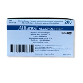 Alliance Alcohol Prep Pads 2-Ply 70% Alcohol Swabs Sterile Cleaning Wipes Individually Wrapped Latex Free (200)